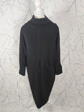 AYRTIGHT Black Textured Ribbed Cowl Neck Midi Dress